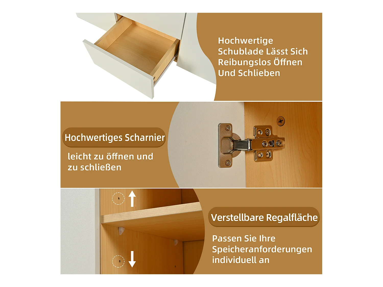 Buffet multifonction - 140 x 40 x 70 cm - avec 2 portes + 3 tiroirs + Leds - aggloméré - blanc