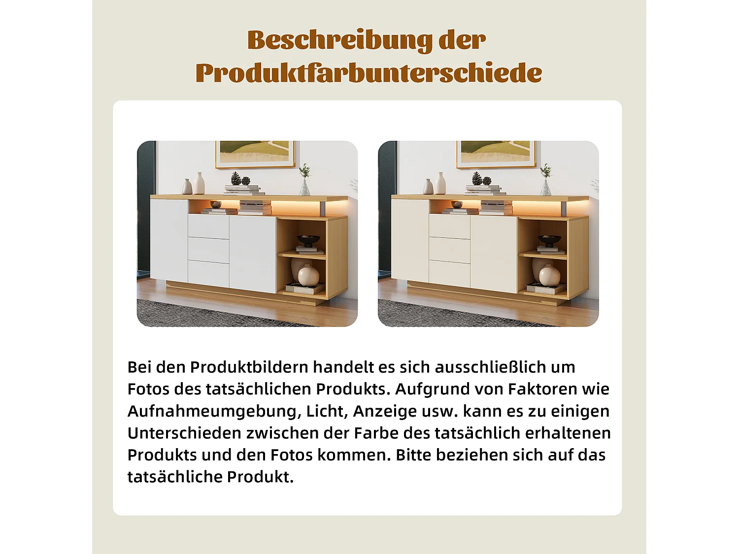 Credenza multifunzionale - 140 x 40 x 70 cm - con 2 ante + 3 cassetti + LED - Truciolato - Bianco