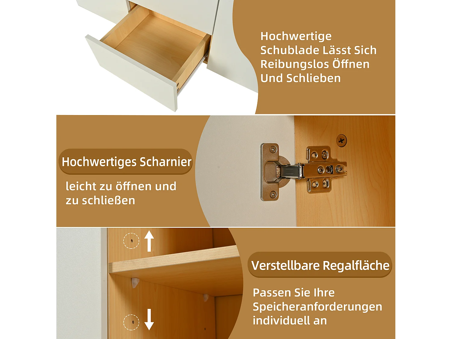 Credenza multifunzionale - 140 x 40 x 70 cm - con 2 ante + 3 cassetti + LED - Truciolato - Bianco