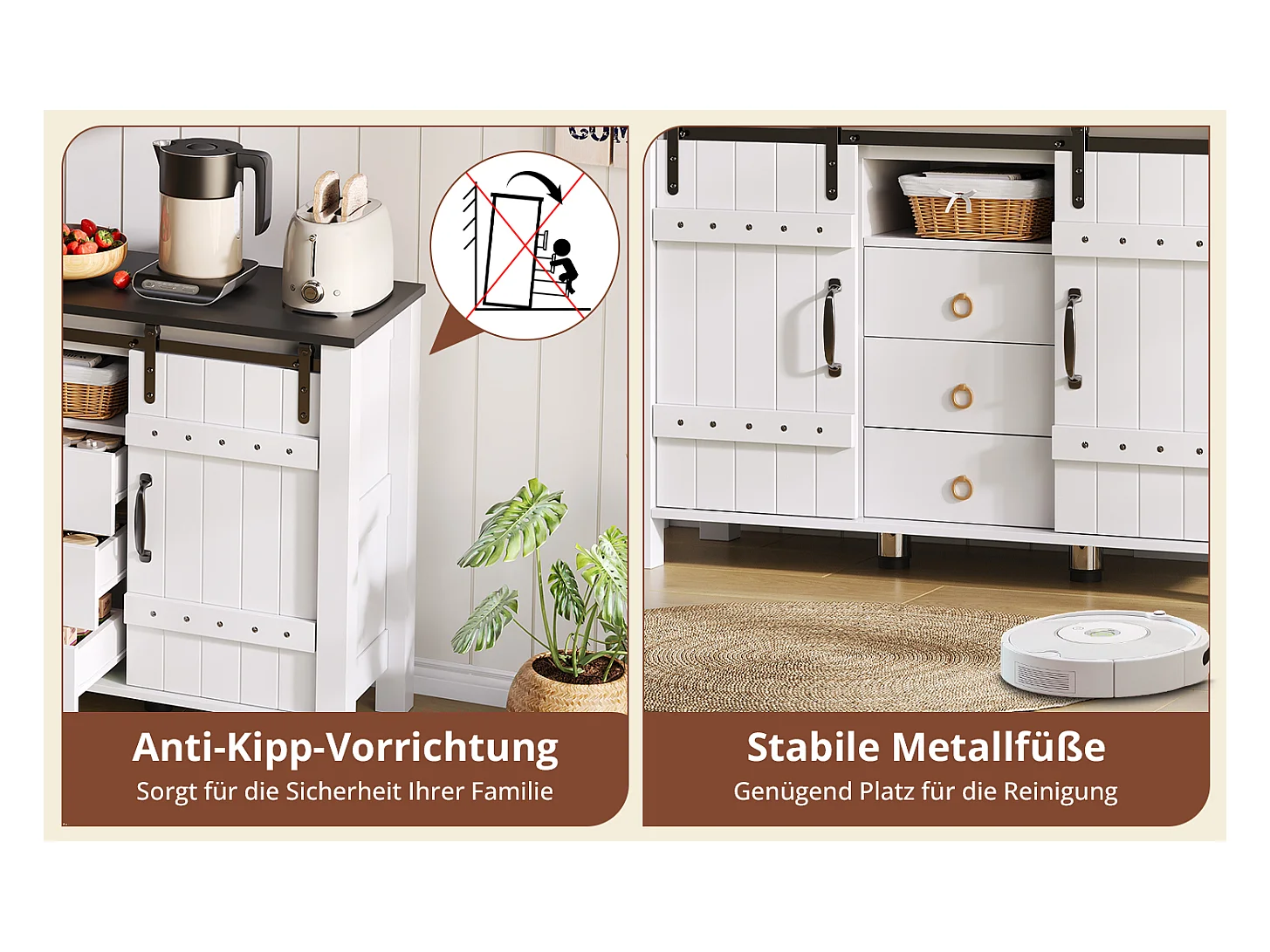 Buffet moderne - 120 x 40 x 80 cm - avec 2 portes coulissantes + 3 tiroirs - MDF - blanc