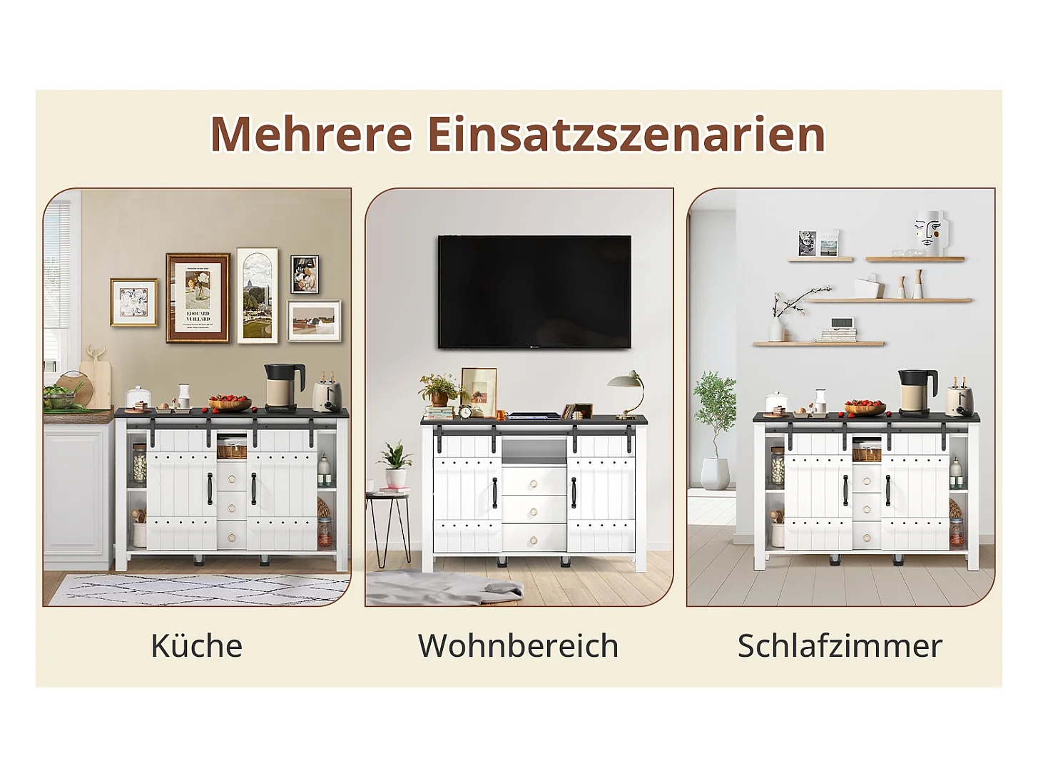 Buffet moderne - 120 x 40 x 80 cm - avec 2 portes coulissantes + 3 tiroirs - MDF - blanc