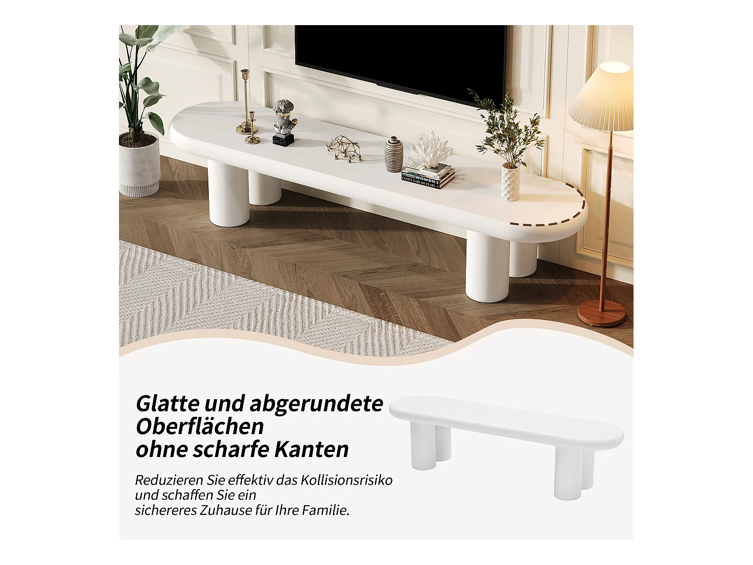 Meuble TV + table basse nuage - 160 x 40 x 40 cm - pour téléviseurs 65 pouces + table d'appoint - MDF - blanc