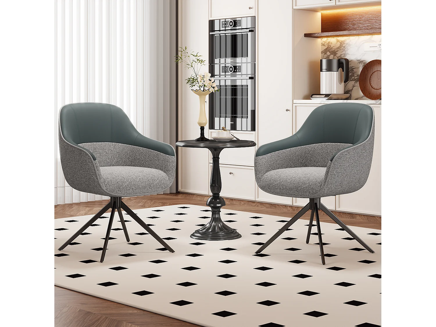 Lot de 2 chaises pivotantes - 48 x 44 x 83.5 cm - rembourrées et réglables en hauteur - cuir PU + velours + métal - gris