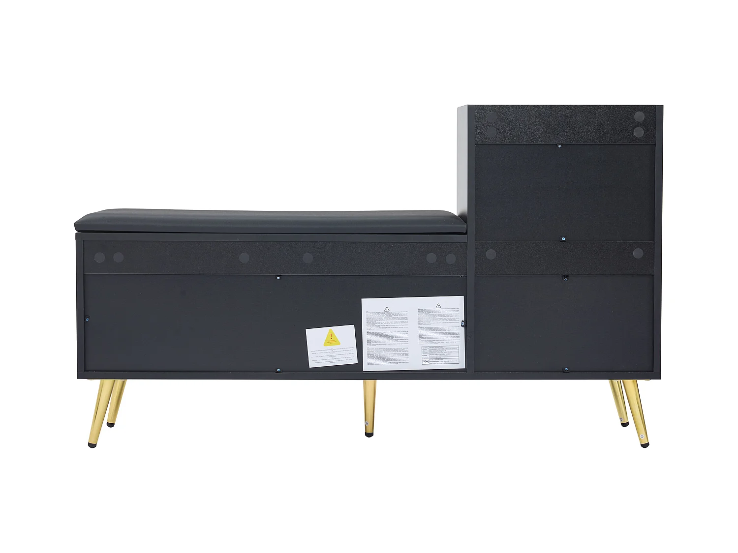 Meuble à chaussures - 120 x 35 x 71.5 cm - avec assise rembourrée + rangements - aggloméré - noir