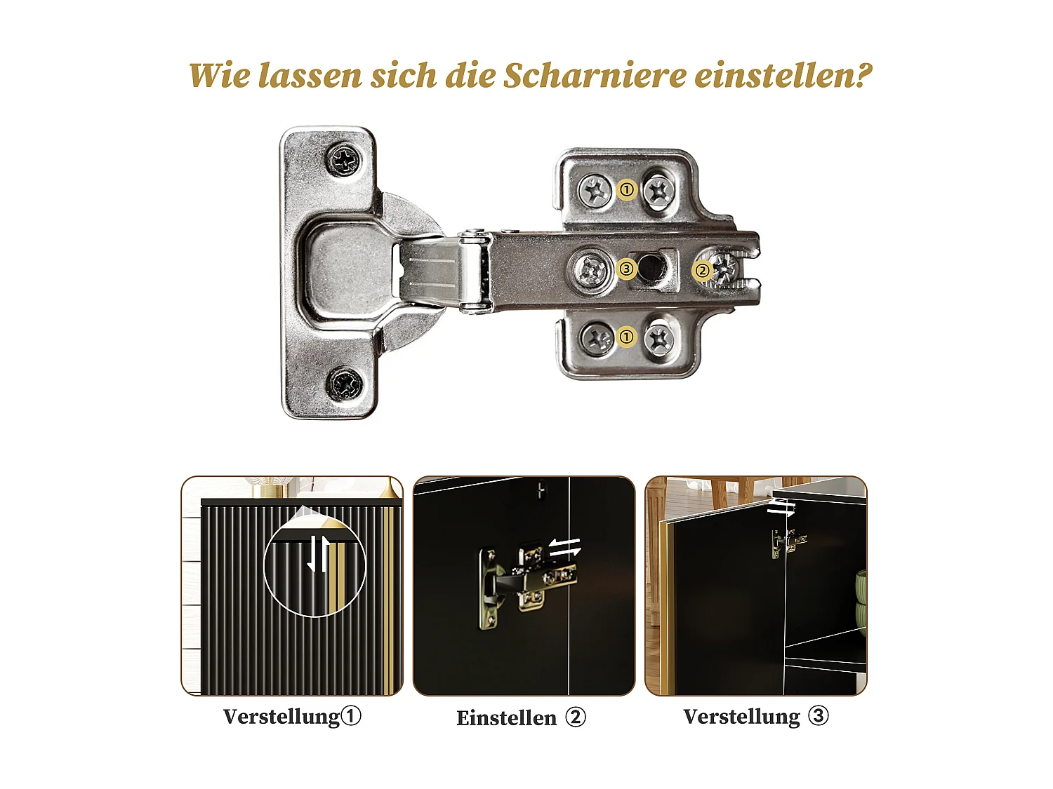 Credenza moderna - 150 x 47,5 x 80 cm - con 4 ante - Piedini regolabili in metallo - MDF - Nero