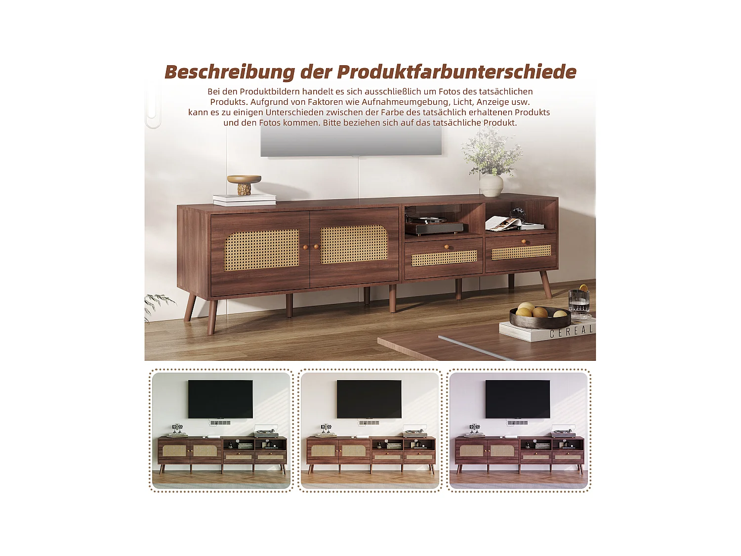 Meuble TV - 200 x 37 x 49.5 cm - pour téléviseurs 80 pouces + 2 portes + 2 tiroirs - aggloméré - marron