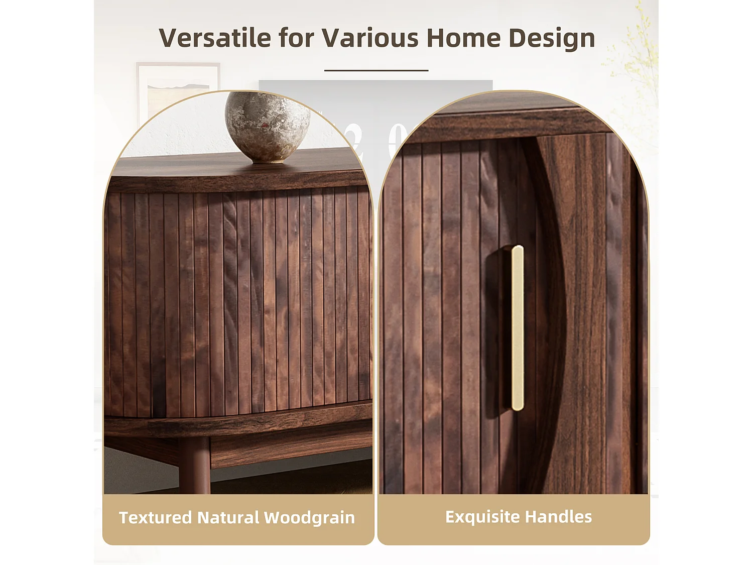 Meuble TV bas  - 165 x 39.5 x 46 cm - avec 2 portes coulissante + 1 porte rabattable - MDF - marron