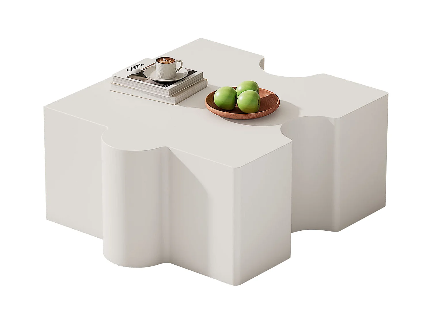 Table basse unique - 65 x 65 x 32 cm - avec motif puzzle - art abstrait pour salon - MDF - blanc