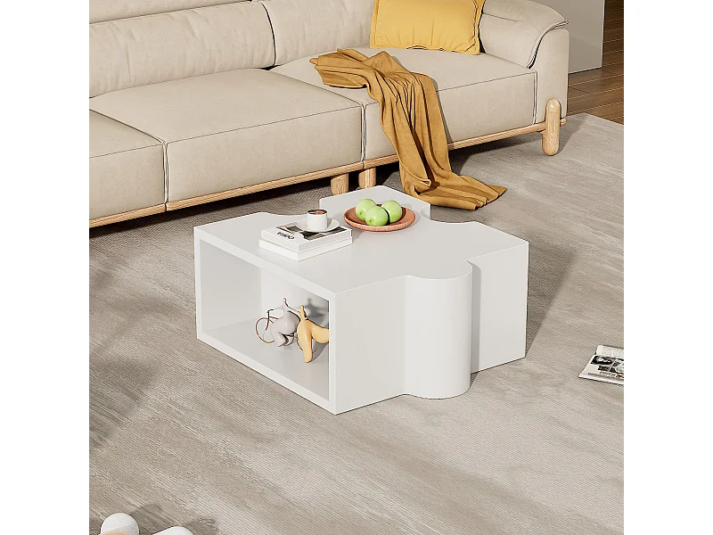 Table basse unique - 65 x 65 x 32 cm - avec motif puzzle - art abstrait pour salon - MDF - blanc