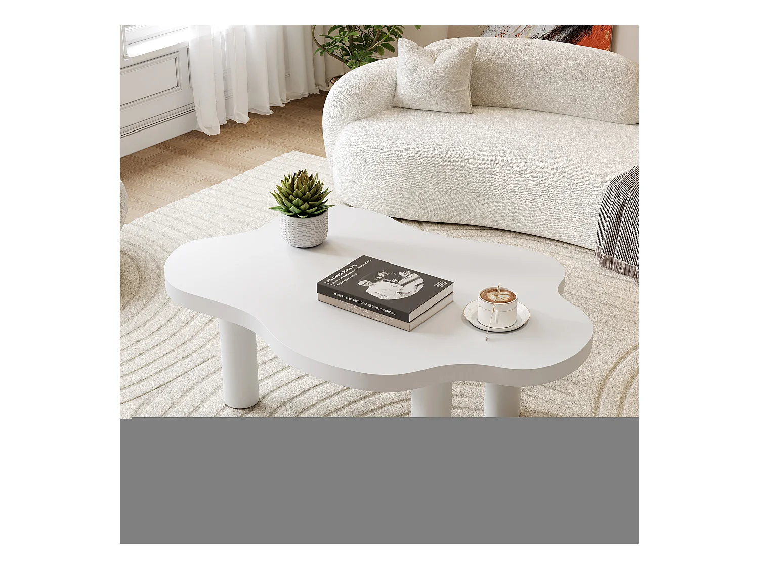 Table basse nuage - 100.5 x 69. 5 x 41.5 - irrégulière pour l'intérieur - table d'appoint à trois pieds - MDF -blanc