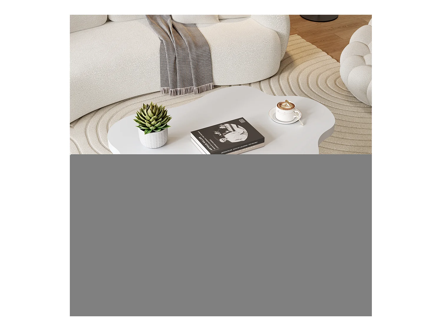 Table basse nuage - 100.5 x 69. 5 x 41.5 - irrégulière pour l'intérieur - table d'appoint à trois pieds - MDF -blanc