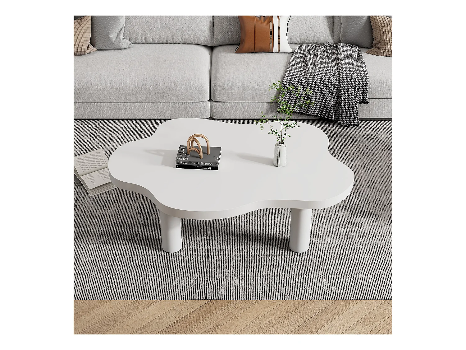 Table basse nuage - 100.5 x 69. 5 x 41.5 - irrégulière pour l'intérieur - table d'appoint à trois pieds - MDF -blanc
