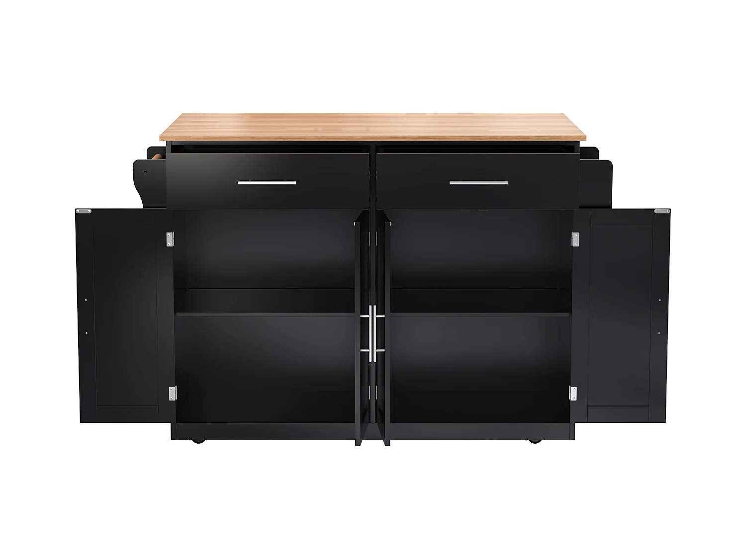 Îlot central - 120 x 46 (70) x 91 cm - plateau rabattable + roulettes et pieds interchangeables - MDF - noir