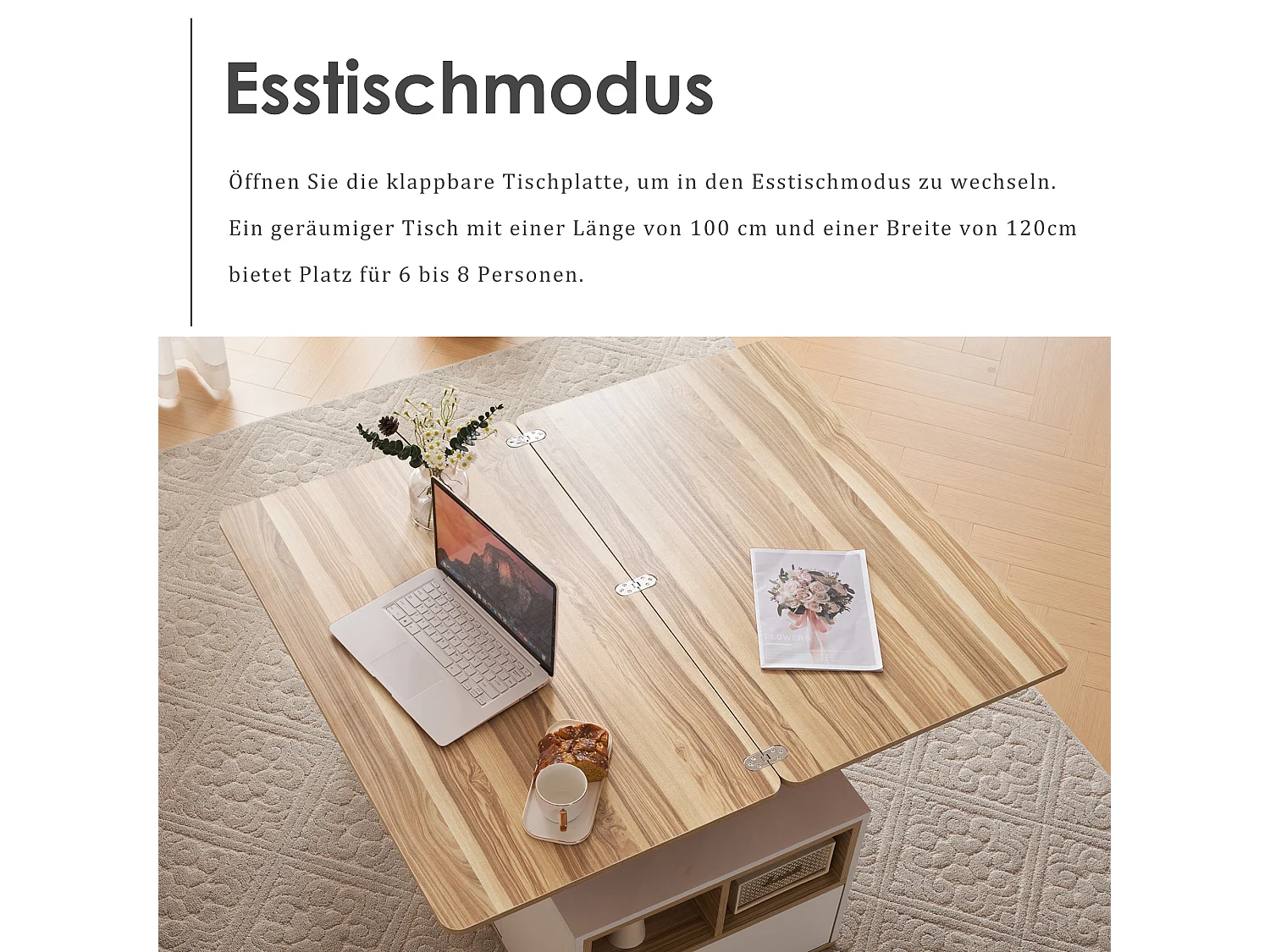 Table basse relevable - 100 x 51 x 47 cm - Plateau ouvrant en 2 parties + 2 tiroirs - aggloméré - blanc