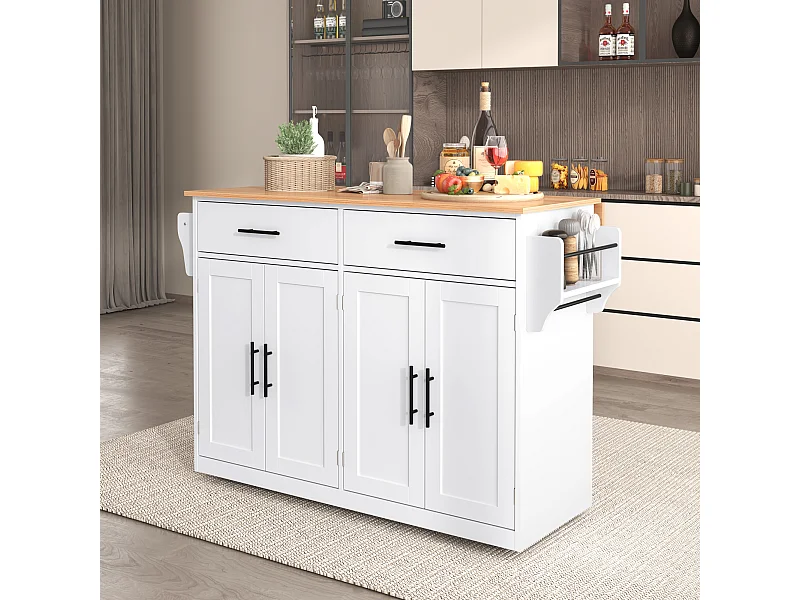 Centralna wyspa - 120 x 46 (70) x 91 cm - składany blat + kółka i wymienne nóżki - MDF - biały