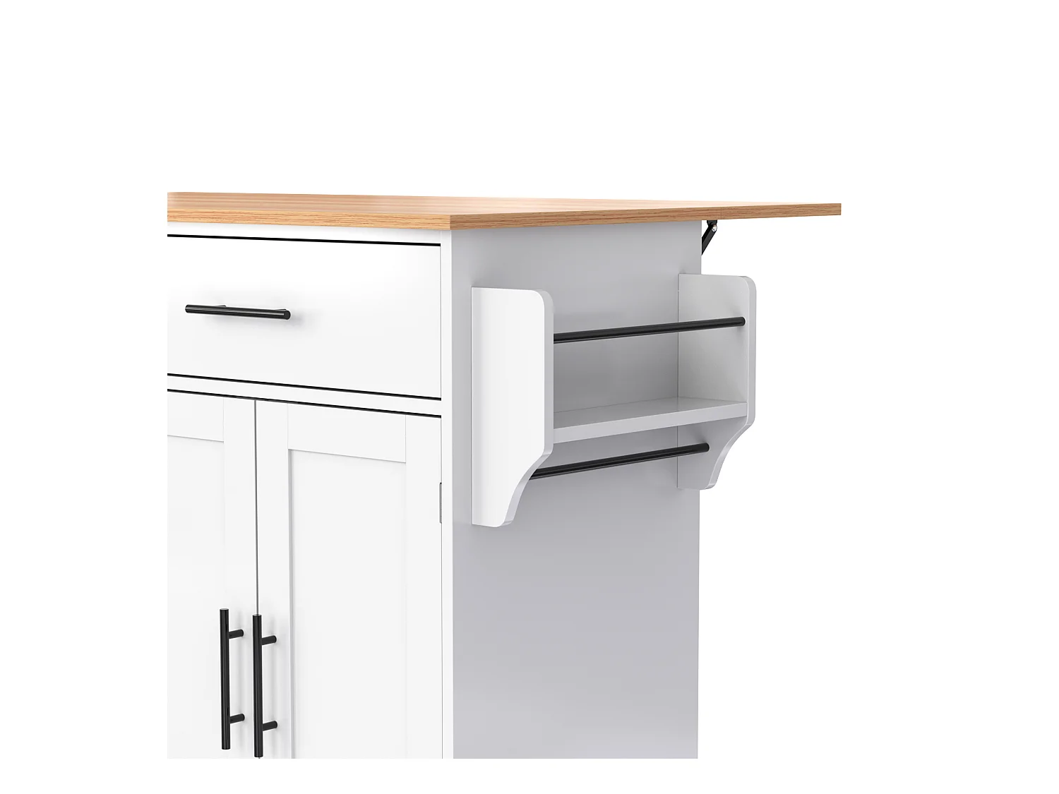 Îlot central - 120 x 46 (70) x 91 cm - plateau rabattable + roulettes et pieds interchangeables - MDF - blanc