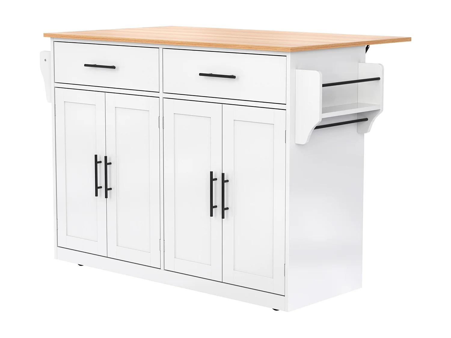 Îlot central - 120 x 46 (70) x 91 cm - plateau rabattable + roulettes et pieds interchangeables - MDF - blanc