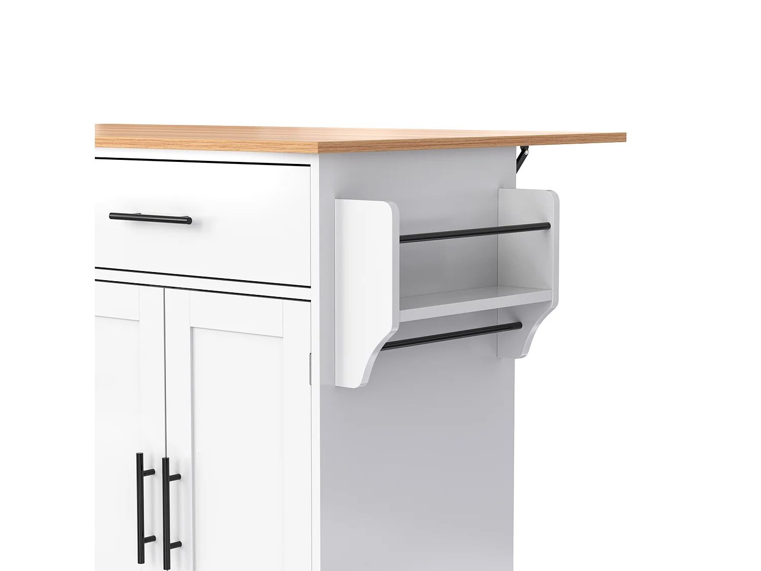 Îlot central - 120 x 46 (70) x 91 cm - plateau rabattable + roulettes et pieds interchangeables - MDF - blanc