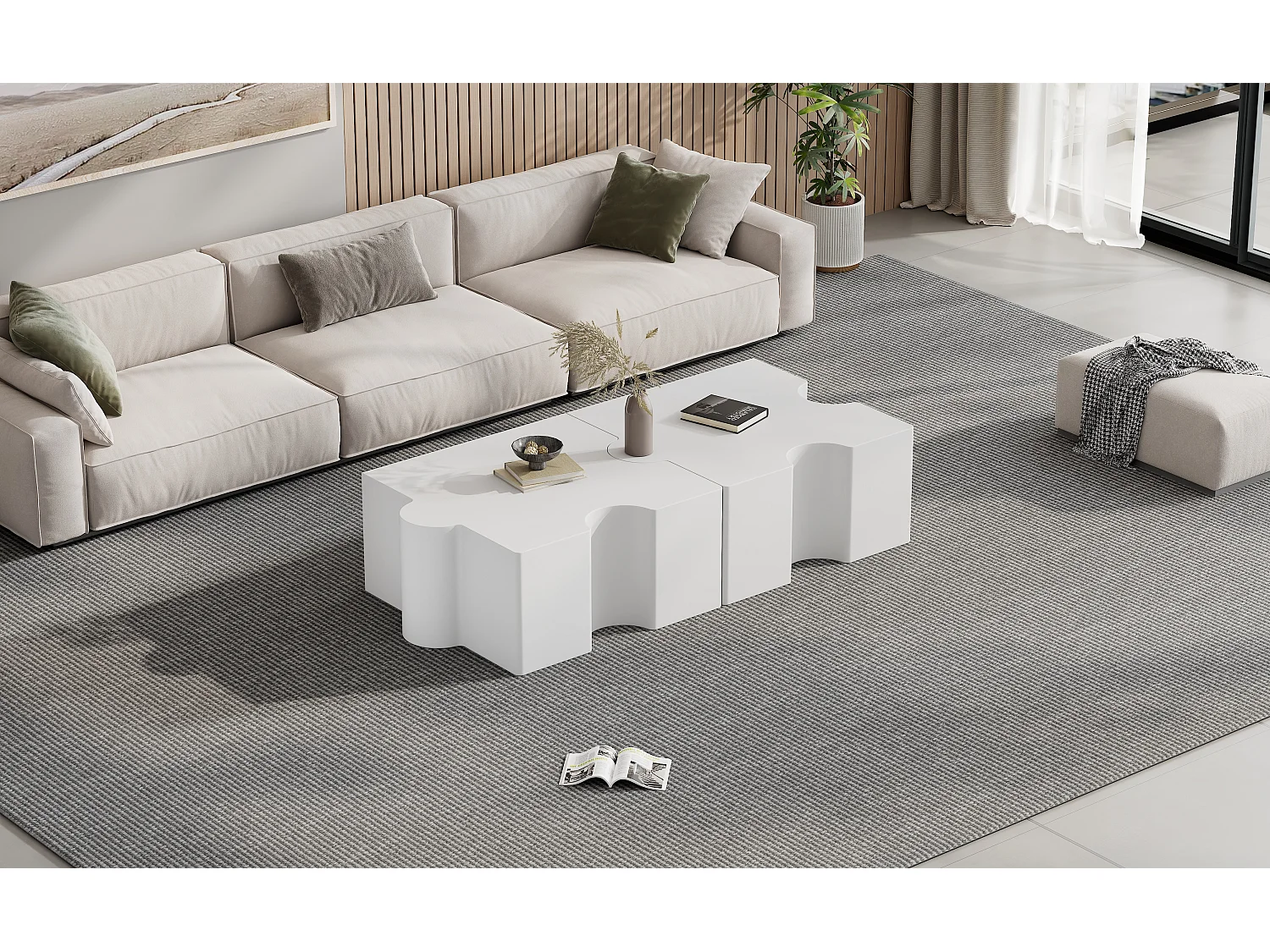 Lot de 2 tables basses - 65 x 65 x 32 cm - tables modulaire en 2 parties - MDF - blanc