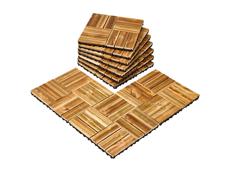 Dalles de Terrasses, SucceBuy Dalles de Terrasse Emboîtables en Bois Massif, Lot de 10, 30 × 30 cm en Pin Camphré pour Porche