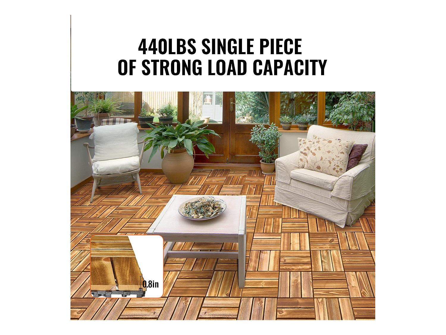 Dalles de Terrasses, SucceBuy Dalles de Terrasse Emboîtables en Bois Massif, Lot de 10, 30 × 30 cm en Pin Camphré pour Porche