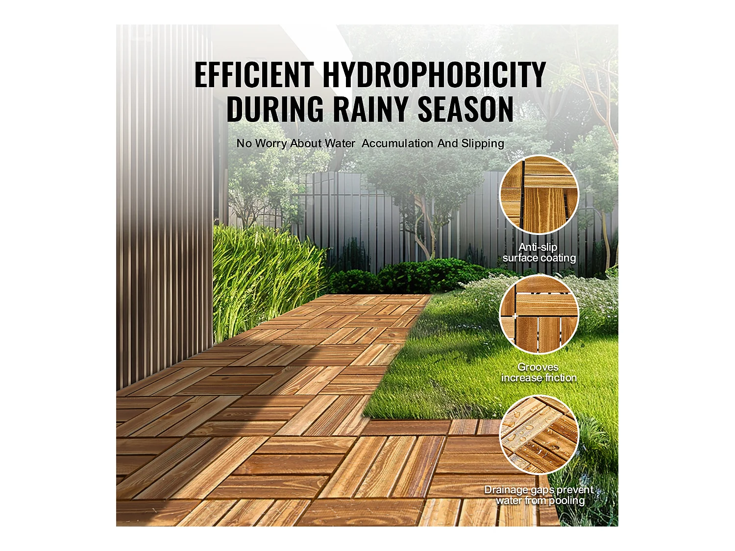 Dalles de Terrasses, SucceBuy Dalles de Terrasse Emboîtables en Bois Massif, Lot de 10, 30 × 30 cm en Pin Camphré pour Porche