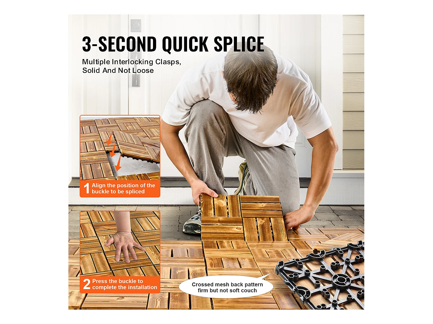 Dalles de Terrasses, SucceBuy Dalles de Terrasse Emboîtables en Bois Massif, Lot de 10, 30 × 30 cm en Pin Camphré pour Porche