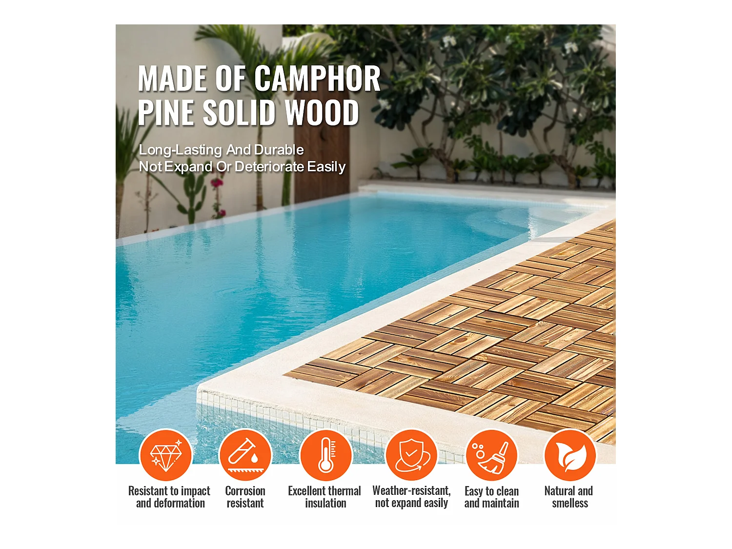 Dalles de Terrasses, SucceBuy Dalles de Terrasse Emboîtables en Bois Massif, Lot de 10, 30 × 30 cm en Pin Camphré pour Porche