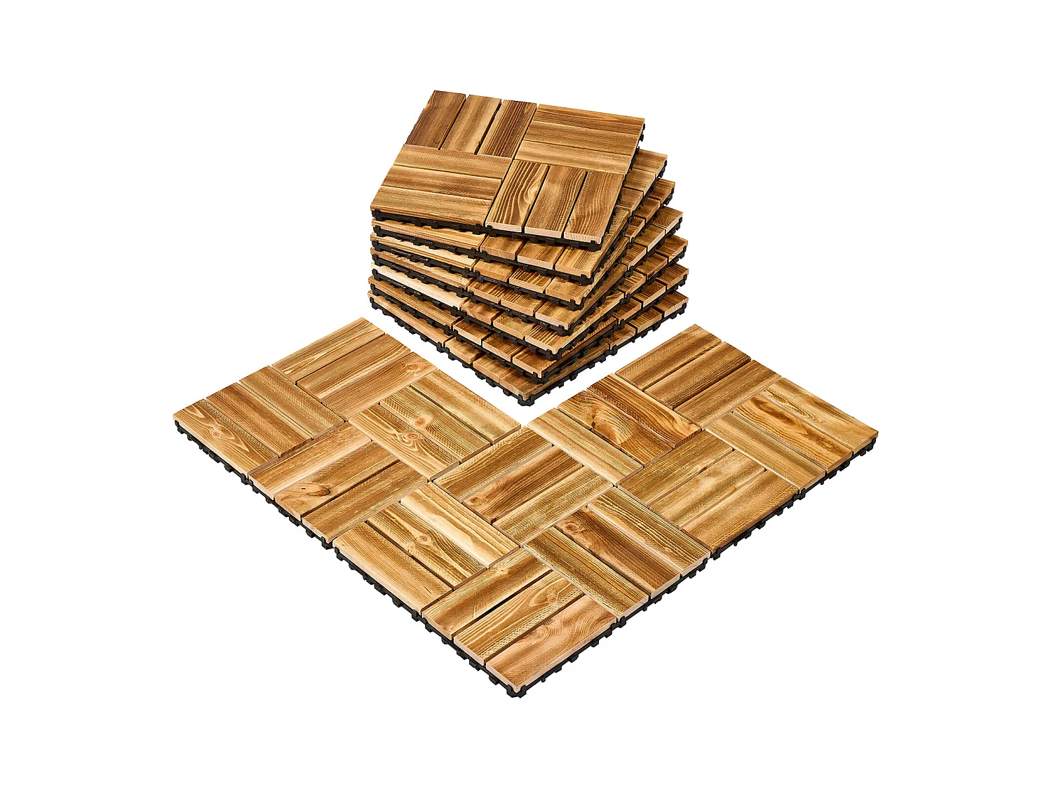 Terrassenfliesen, SucceBuy Massivholz-Terrassenfliesen zum Ineinandergreifen, 10er-Pack, 30 × 30 cm, Kampferkiefer für Veranda