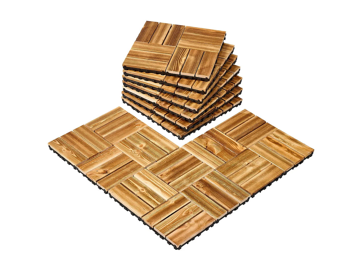 Dalles de Terrasses, SucceBuy Dalles de Terrasse Emboîtables en Bois Massif, Lot de 10, 30 × 30 cm en Pin Camphré pour Porche