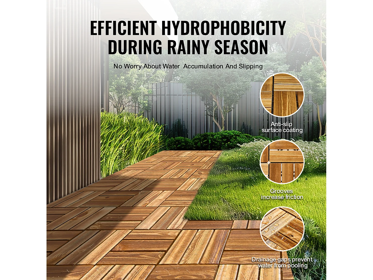 Dalles de Terrasses, SucceBuy Dalles de Terrasse Emboîtables en Bois Massif, Lot de 10, 30 × 30 cm en Pin Camphré pour Porche