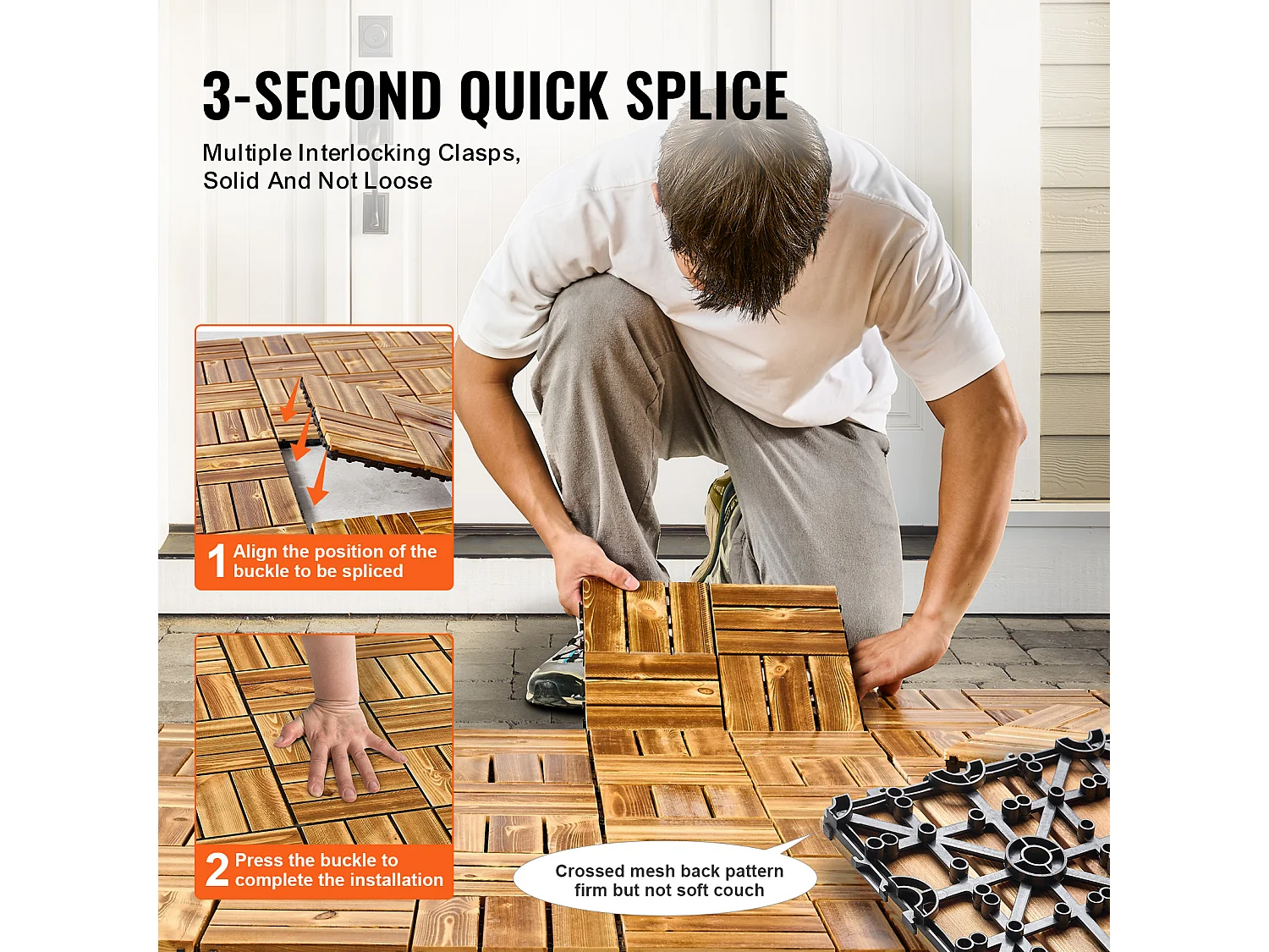 Dalles de Terrasses, SucceBuy Dalles de Terrasse Emboîtables en Bois Massif, Lot de 10, 30 × 30 cm en Pin Camphré pour Porche