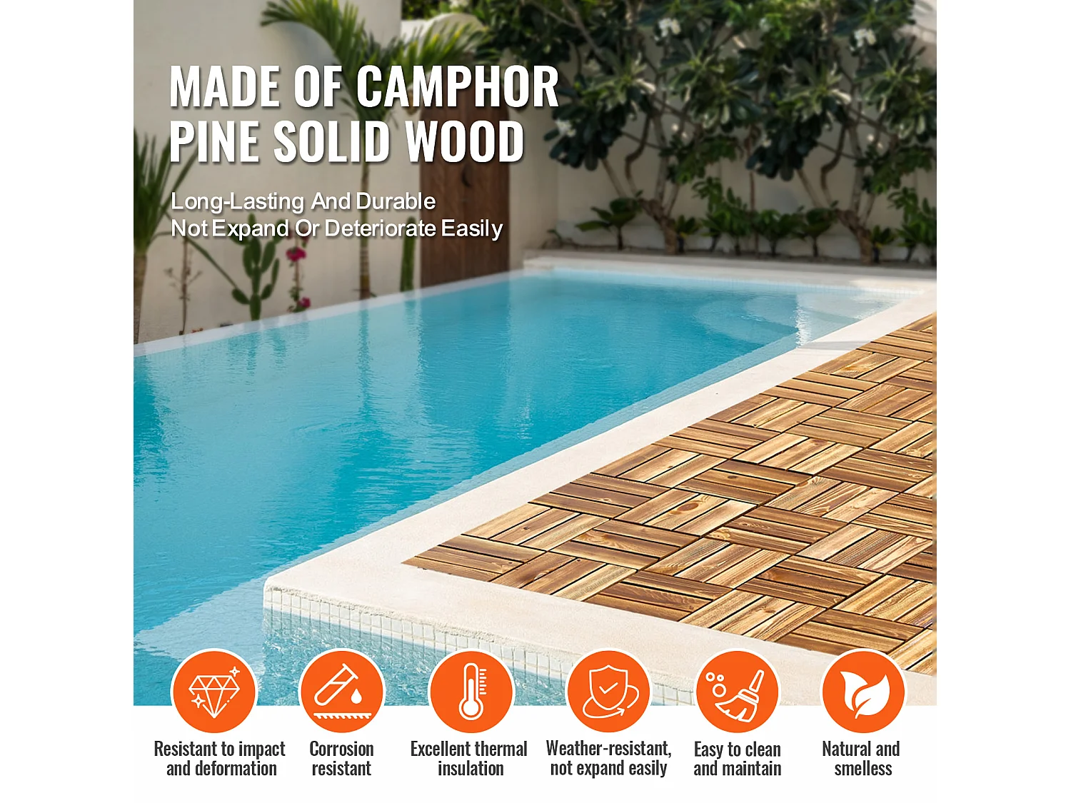 Dalles de Terrasses, SucceBuy Dalles de Terrasse Emboîtables en Bois Massif, Lot de 10, 30 × 30 cm en Pin Camphré pour Porche