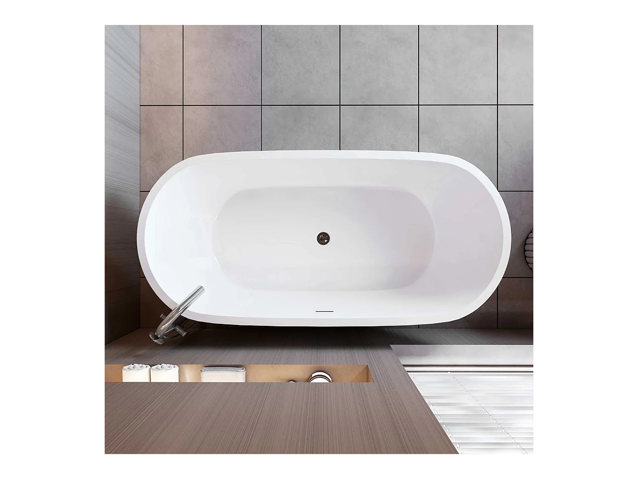 Vasca da Bagno a Isola Vasca da Bagno Freestanding in Acrilico da 170x80x58 cm, Colore Bianco, Forma Ovale