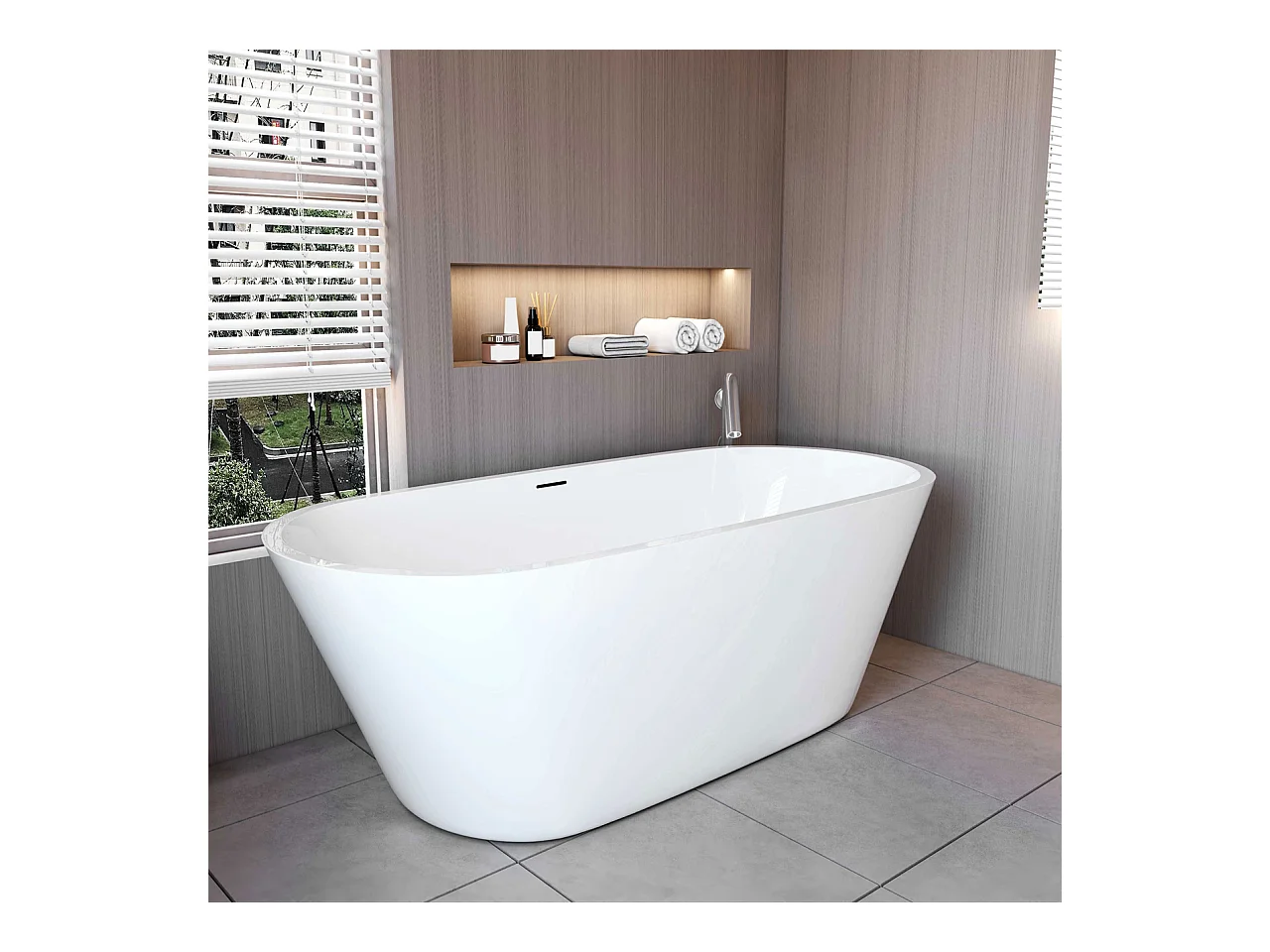 Vasca da Bagno a Isola Vasca da Bagno Freestanding in Acrilico da 170x80x58 cm, Colore Bianco, Forma Ovale