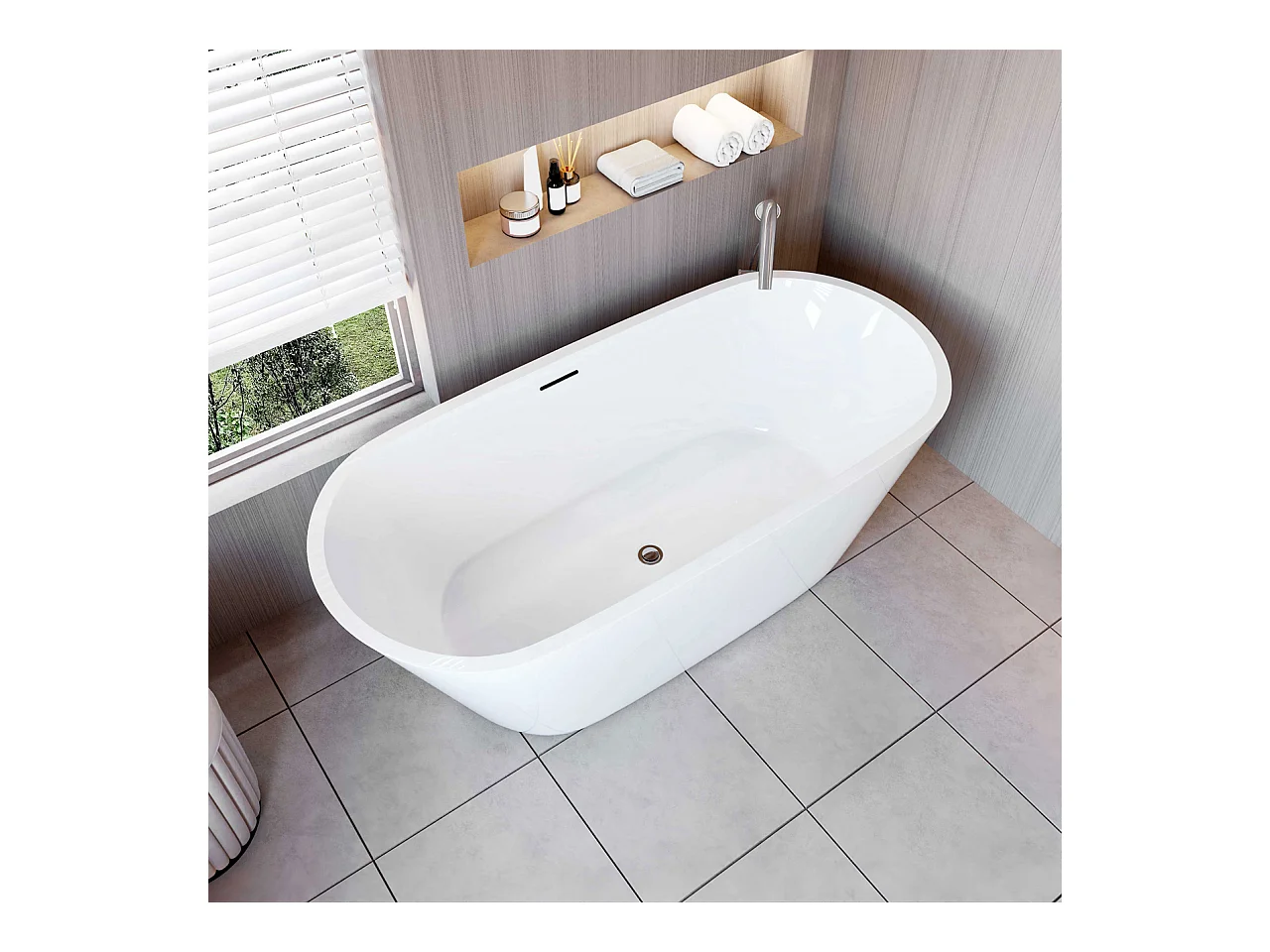 Vasca da Bagno a Isola Vasca da Bagno Freestanding in Acrilico da 170x80x58 cm, Colore Bianco, Forma Ovale