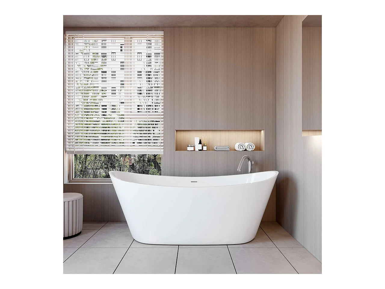 Vasca da Bagno a Isola Vasca da Bagno Freestanding in Acrilico da 170x72x65 cm, Colore Bianco, Forma di Barca Ovale