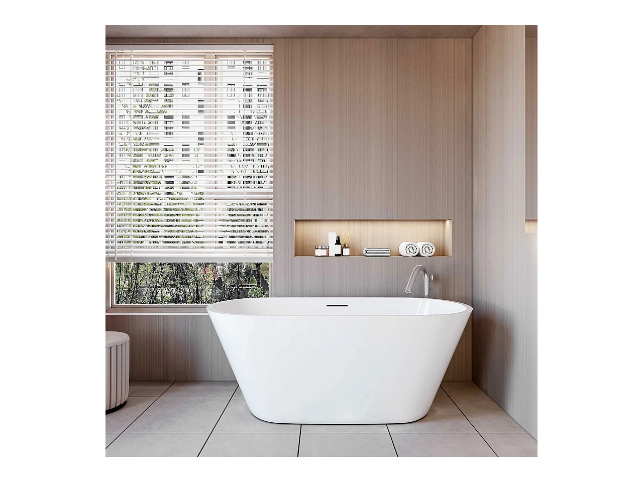 Vasca da Bagno a Isola Vasca da Bagno Freestanding in Acrilico da 150x70x58 cm, Colore Bianco, Forma Ovale