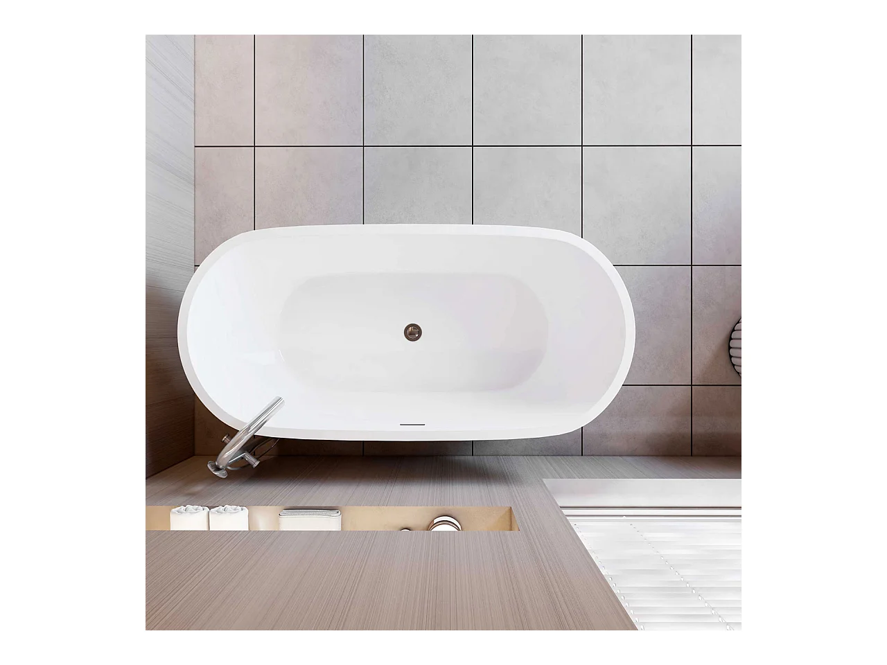Vasca da Bagno a Isola Vasca da Bagno Freestanding in Acrilico da 150x70x58 cm, Colore Bianco, Forma Ovale