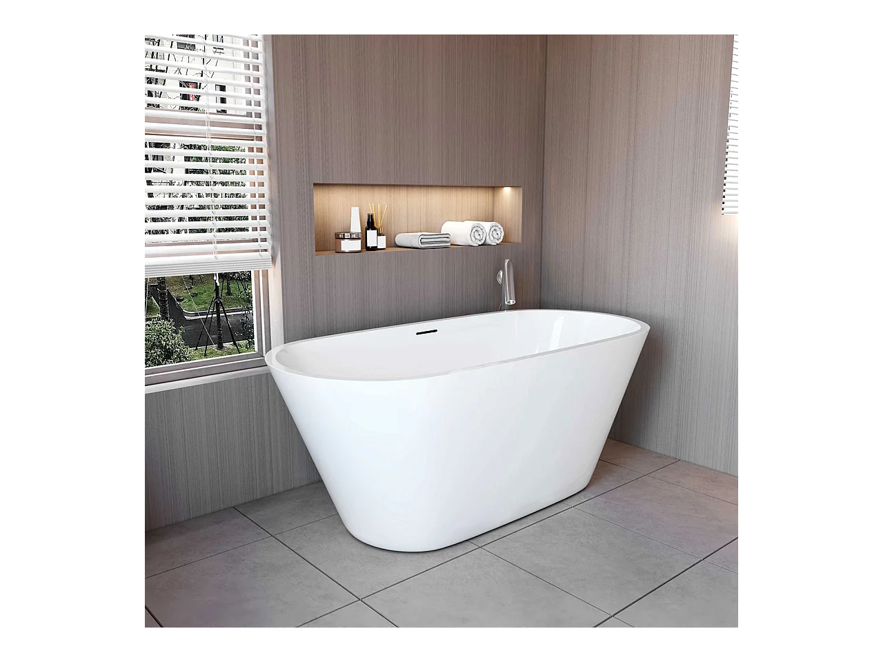Vasca da Bagno a Isola Vasca da Bagno Freestanding in Acrilico da 150x70x58 cm, Colore Bianco, Forma Ovale