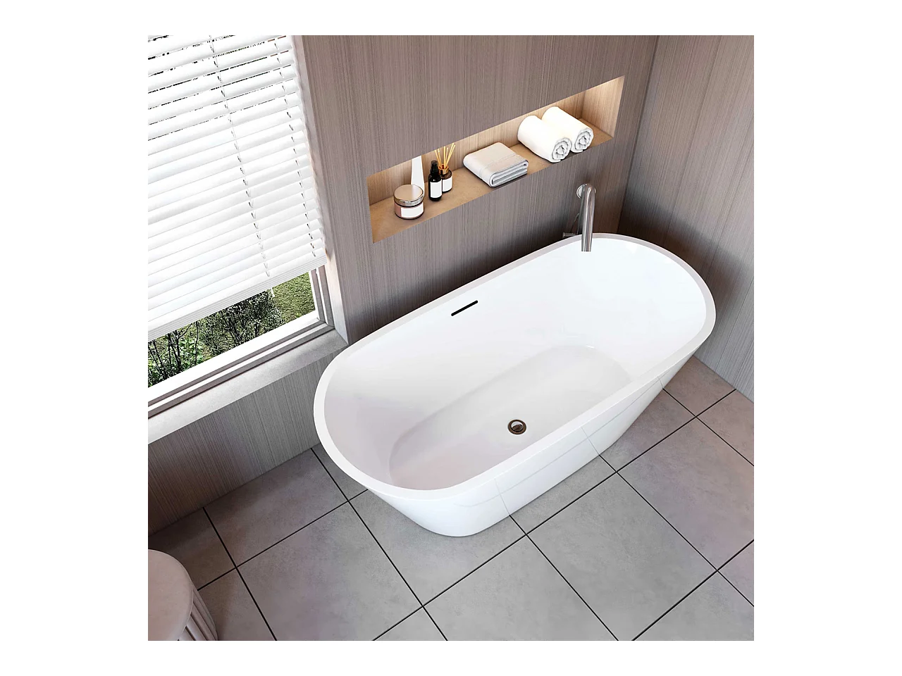 Vasca da Bagno a Isola Vasca da Bagno Freestanding in Acrilico da 150x70x58 cm, Colore Bianco, Forma Ovale