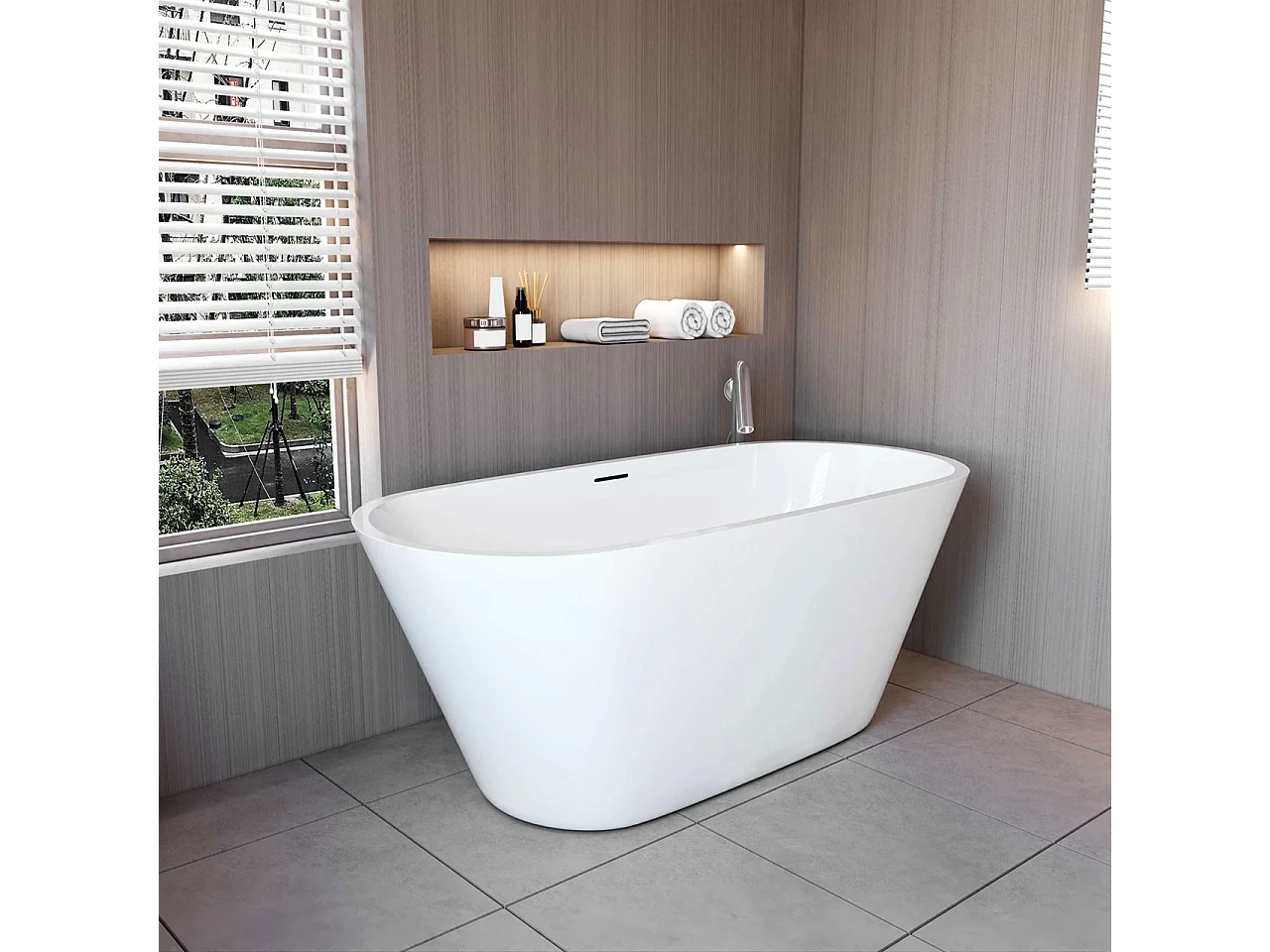Vasca da Bagno a Isola Vasca da Bagno Freestanding in Acrilico da 150x70x58 cm, Colore Bianco, Forma Ovale