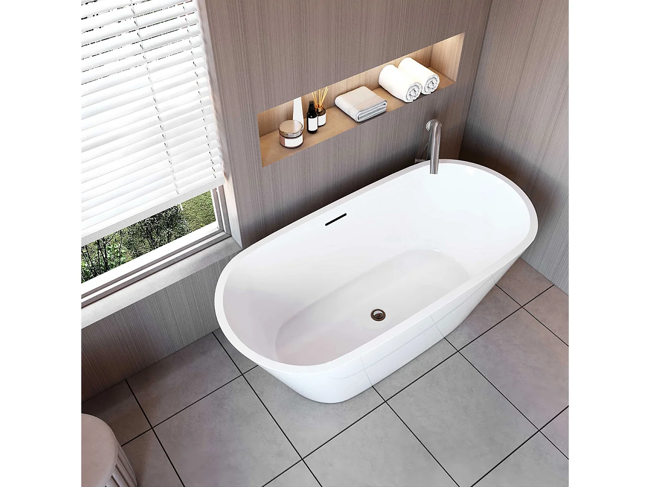 Vasca da Bagno a Isola Vasca da Bagno Freestanding in Acrilico da 150x70x58 cm, Colore Bianco, Forma Ovale