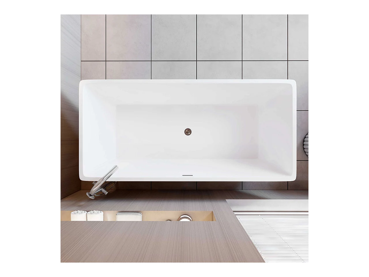 Vasca da Bagno a Isola Vasca da Bagno Freestanding in Acrilico da 170x80x58 cm, Colore Bianco, Forma Rettangolare