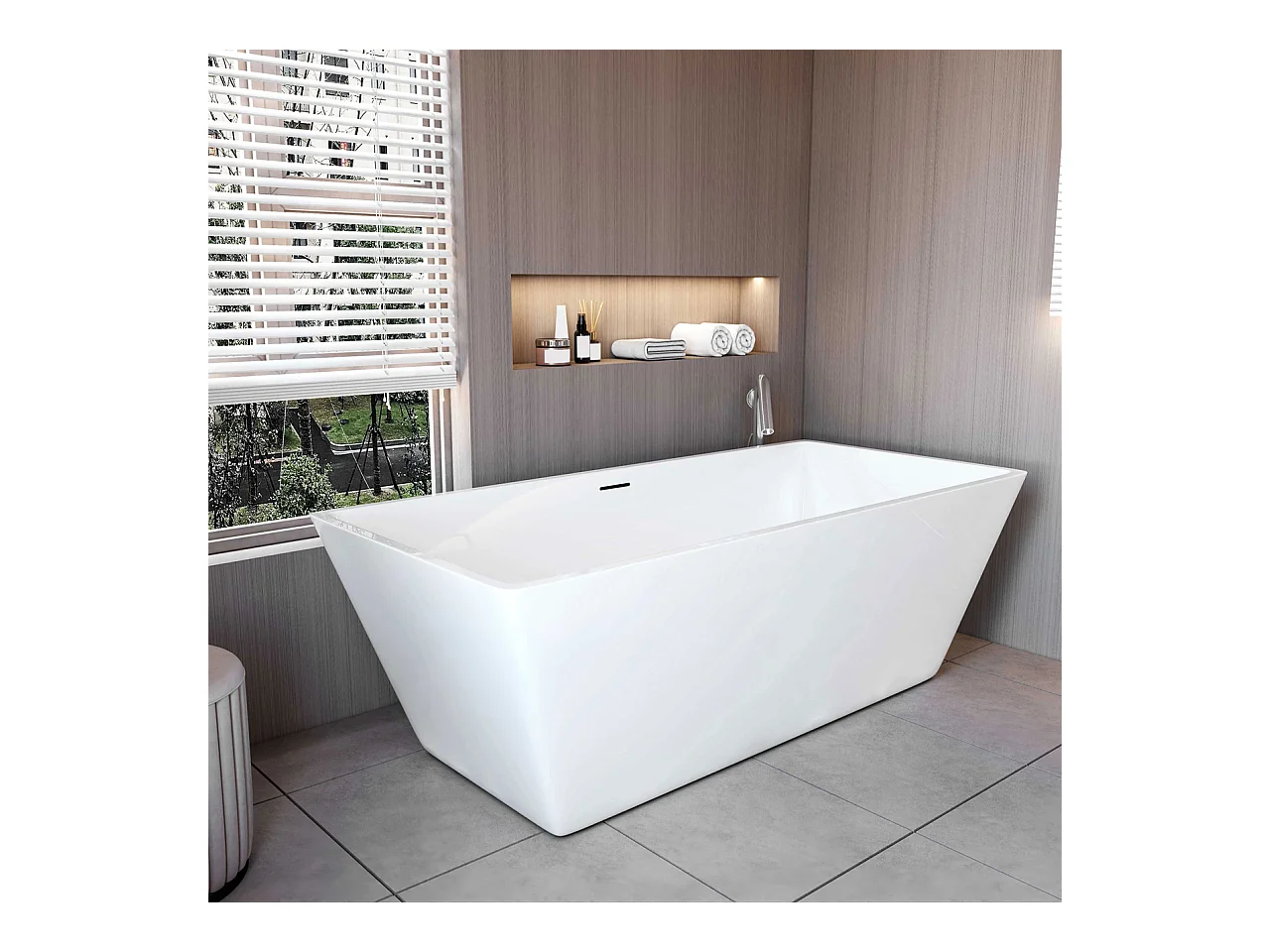 Vasca da Bagno a Isola Vasca da Bagno Freestanding in Acrilico da 170x80x58 cm, Colore Bianco, Forma Rettangolare