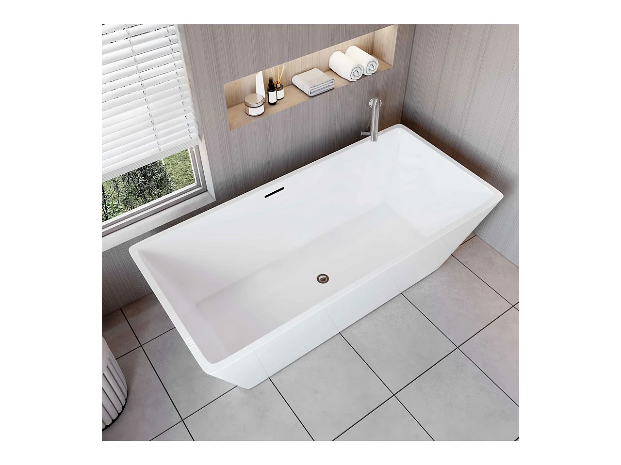 Vasca da Bagno a Isola Vasca da Bagno Freestanding in Acrilico da 170x80x58 cm, Colore Bianco, Forma Rettangolare