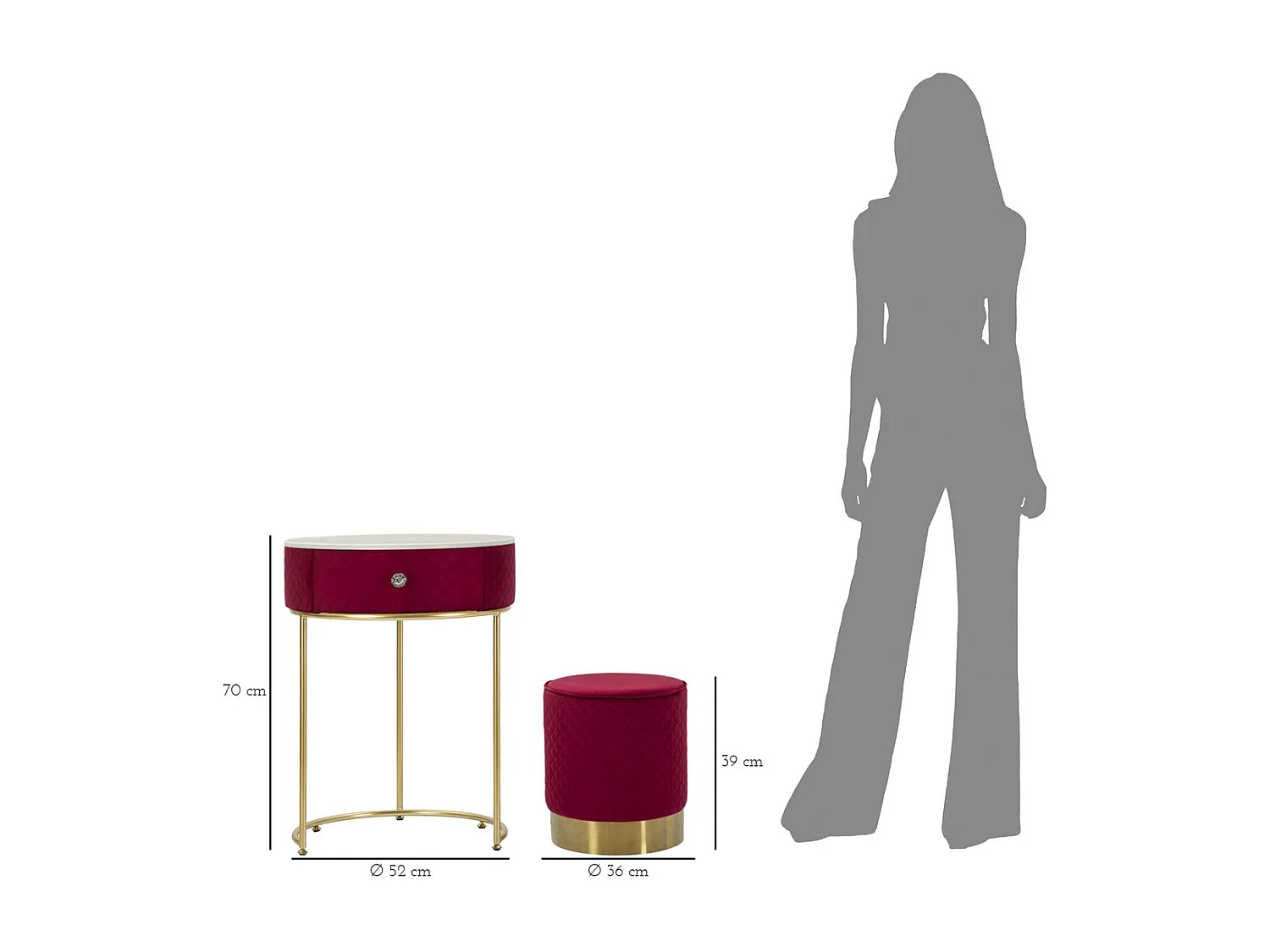 Comodino MF756, Rosso, 52x52x70 cm, Epikasa