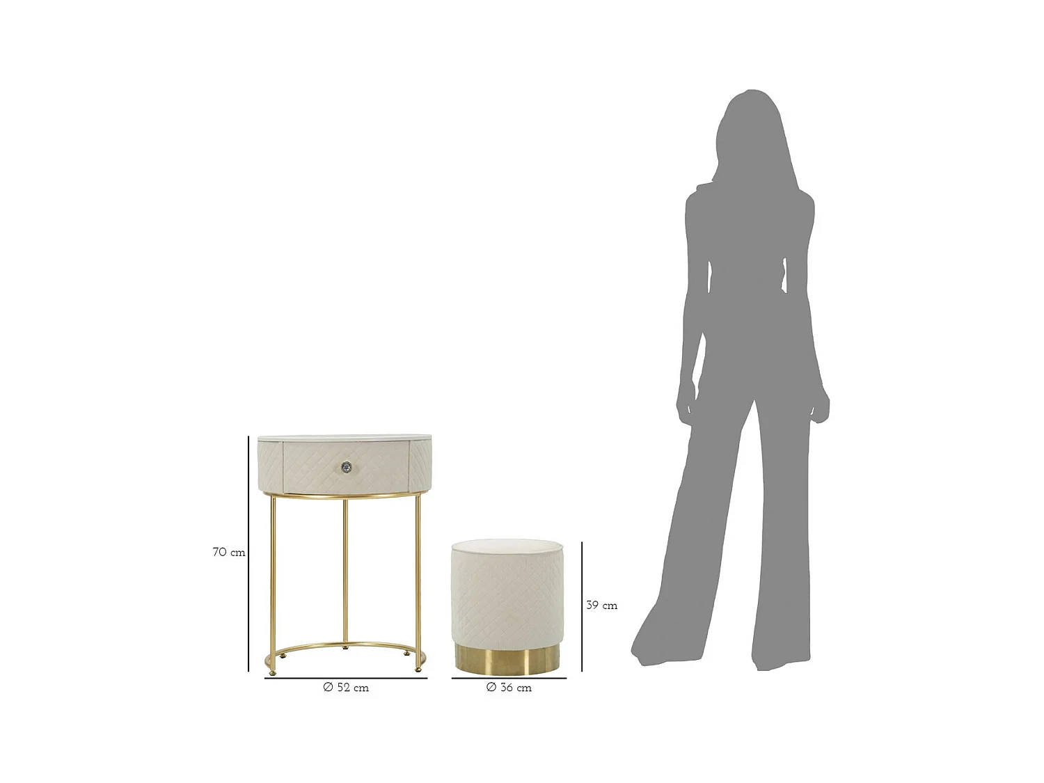 Comodino MF755, Beige, 52x52x70 cm, Epikasa