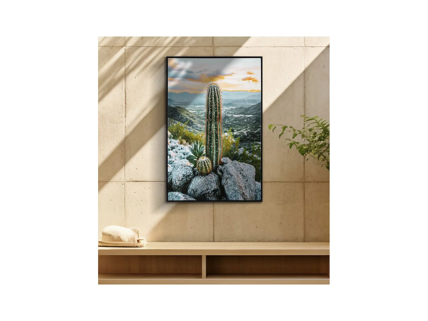 Impression sur Toile avec Cadre Cactus, Multicouleur, 60x4x90 cm, Seven Design