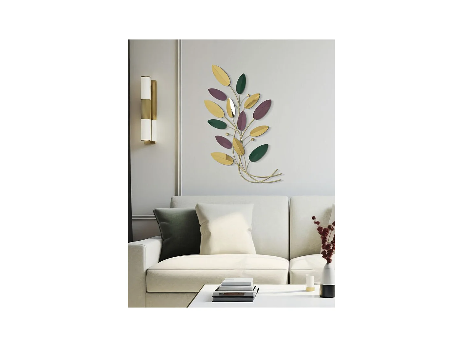 Décoration 3D en Métal Feuilles 1, Multicouleur, 59x3,8x98,4 cm, Seven Design